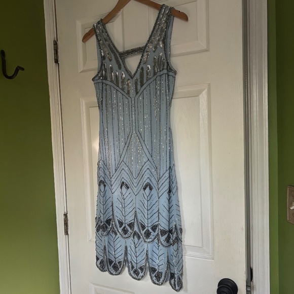 Blue Flapper 20s Style Dress - Picture 1 of 9